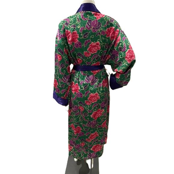 VTG Victoria's Secret Gold Label Robe M/L Floral Belted Green Pink Purple - Picture 4 of 16